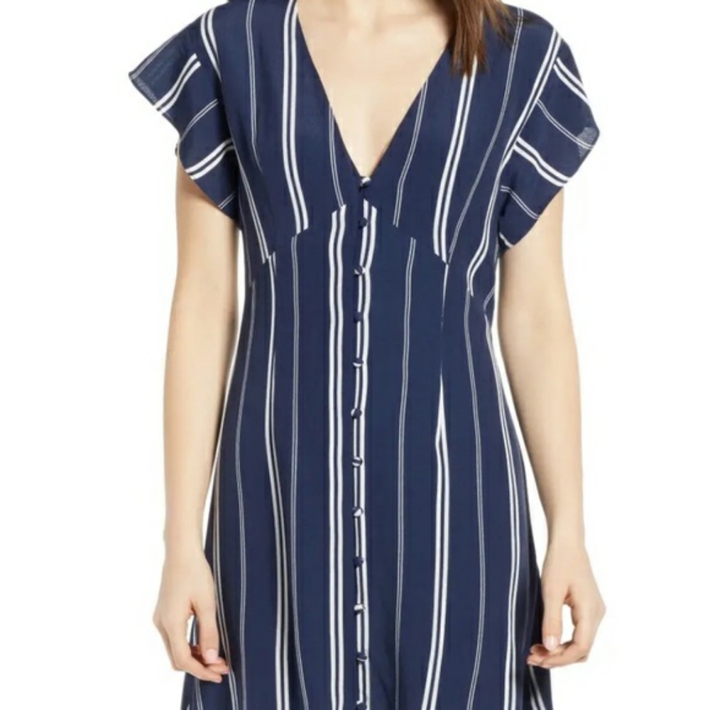 Rails Helena Blue & White Striped Dress Buttons